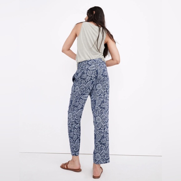 Madewell Tapered Huston Pull-On Crop Ankle Pants Paisley Blue White Floral Small - Picture 2 of 11
